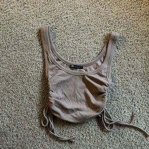Tan/beige Zara crop tank with ties on the side